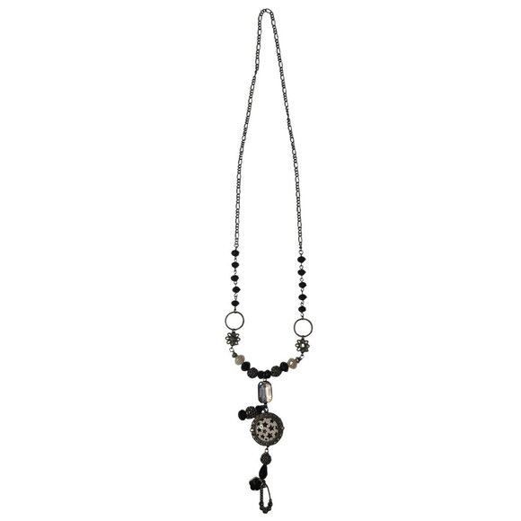 Boho Long Necklace Womens Pendant Square Crystal Drop Bead 19" Statement Jewelry - Picture 1 of 4